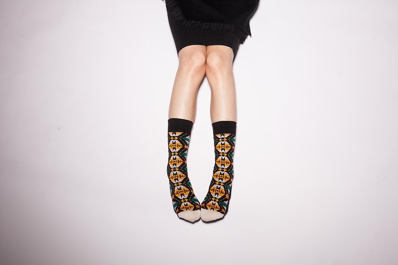 MIT smile mark combed cotton geometric pattern jacquard stockings (male and female two sizes) - ถุงเท้า - ผ้าฝ้าย/ผ้าลินิน หลากหลายสี