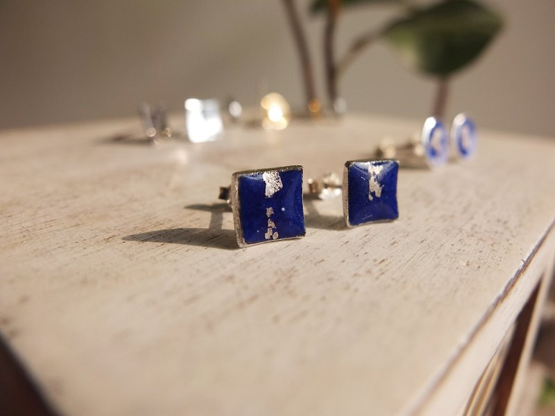 Kawashou [Atlantic] Enamel Earrings / All Handmade Sterling Silver - ต่างหู - โลหะ สีน้ำเงิน