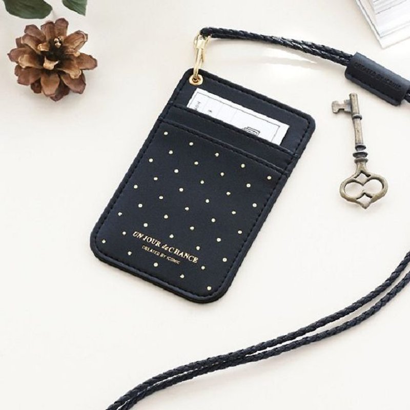 Iconic - city tour card holder (with neck strap) - gold dot black, ICO83177 - ID & Badge Holders - Genuine Leather Black