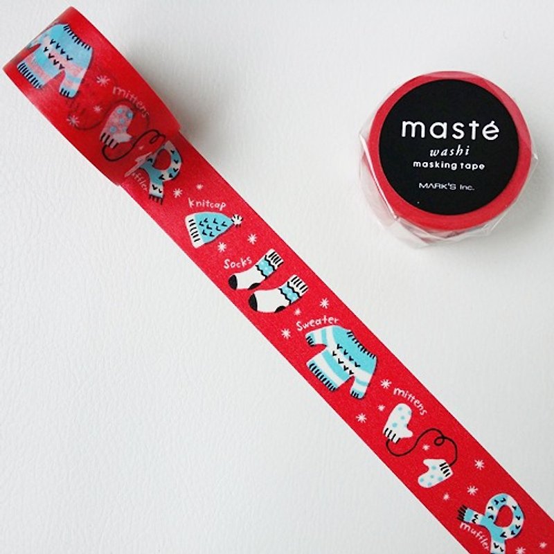 maste 和紙膠帶 2015 Xmas【暖暖針織品 (MST-MKT113-B)】 - 紙膠帶 - 紙 紅色