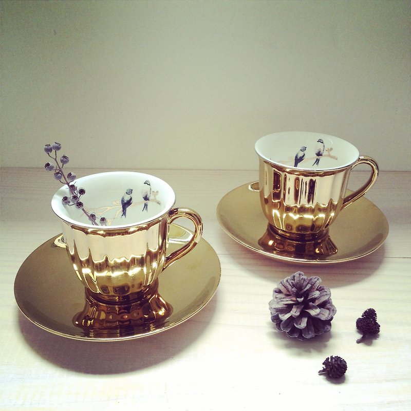 金色小鳥杯盤組 - 咖啡杯 - 其他材質 金色