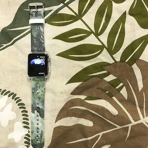 Freshion Apple Watch 真皮手錶帶,香港原創設計師品牌 - 綠色油彩圖紋 09