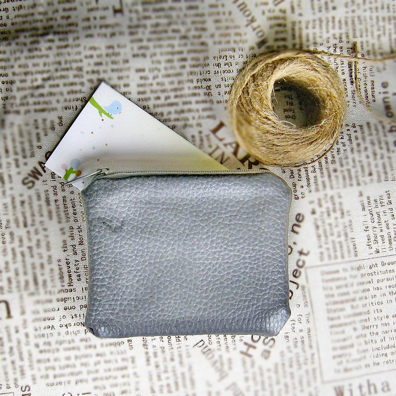 Silverbreeze 拉鍊收納包 零錢包 卡片包  耳機袋 人造植物皮革 - 散紙包 - 真皮 灰色