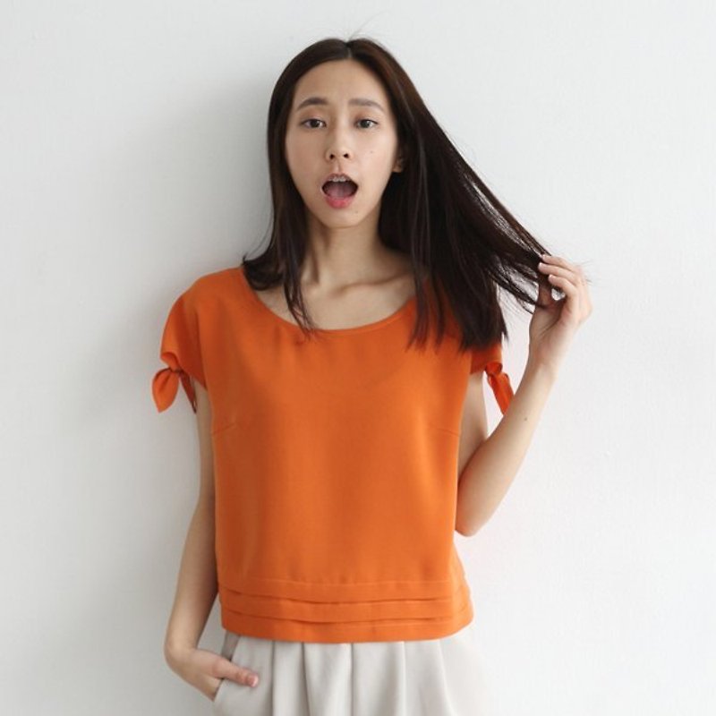 French modeling short sleeve crimping _ Orange Blouse - Other - Other Materials Orange