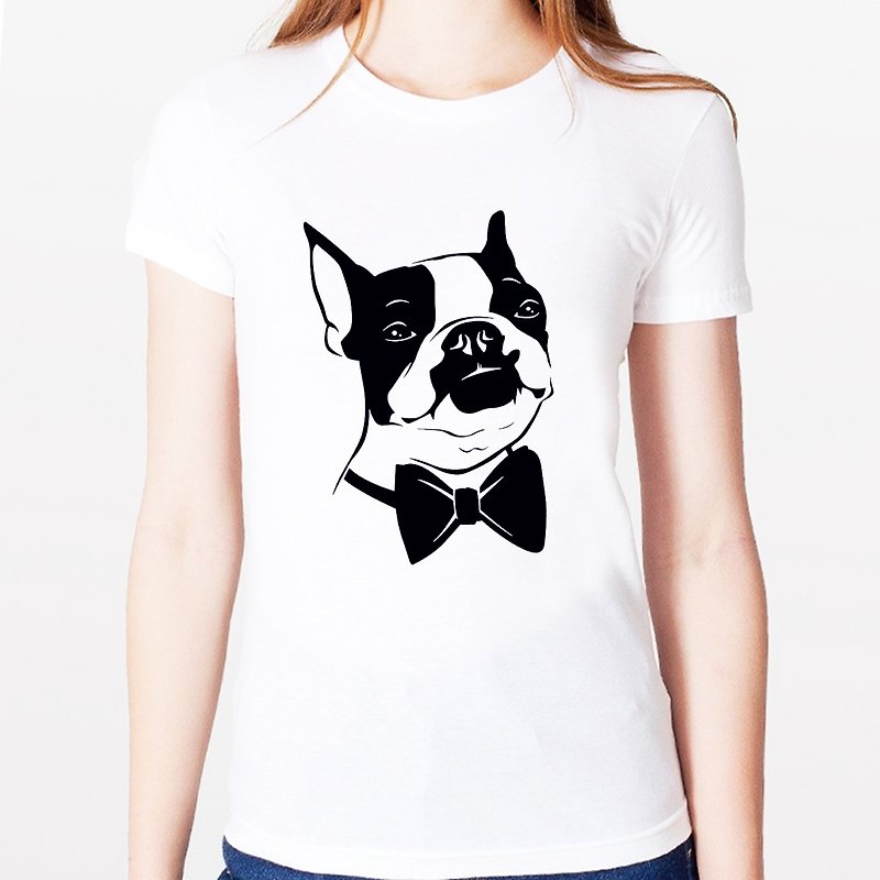 Boston Terrier Dog女生短袖T恤-2色 波士頓梗犬 法鬥 動物 犬 狗 設計 可愛 - T 恤 - 其他材質 多色