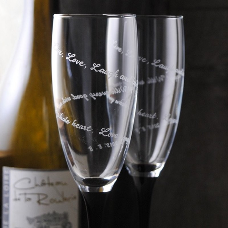 (Pair price) 170cc [French black swan high-footed champagne glasses] Love chant~Fashion wedding champagne glasses commemorative wedding gift customization - แก้วไวน์ - แก้ว สีดำ