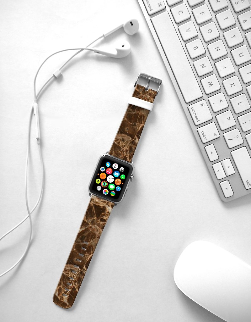 Apple Watch Series 1 , Series 2, Series 3 - Apple Watch 真皮手錶帶，適用於Apple Watch 及 Apple Watch Sport - Freshion 香港原創設計師品牌 - 棕雲石紋 236 - 錶帶 - 真皮 
