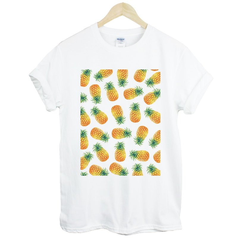 Print Pineapple white t shirt - เสื้อยืดผู้ชาย - ผ้าฝ้าย/ผ้าลินิน ขาว