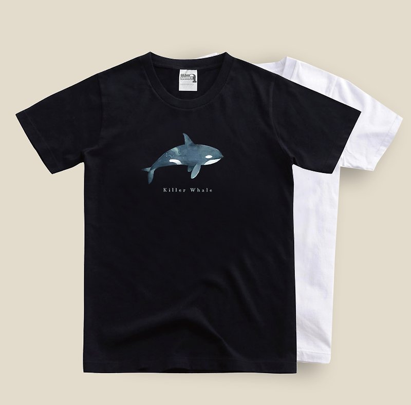 調皮的虎鯨 - T-shirt (黑白兩色) - 中性衛衣/T 恤 - 棉．麻 黑色