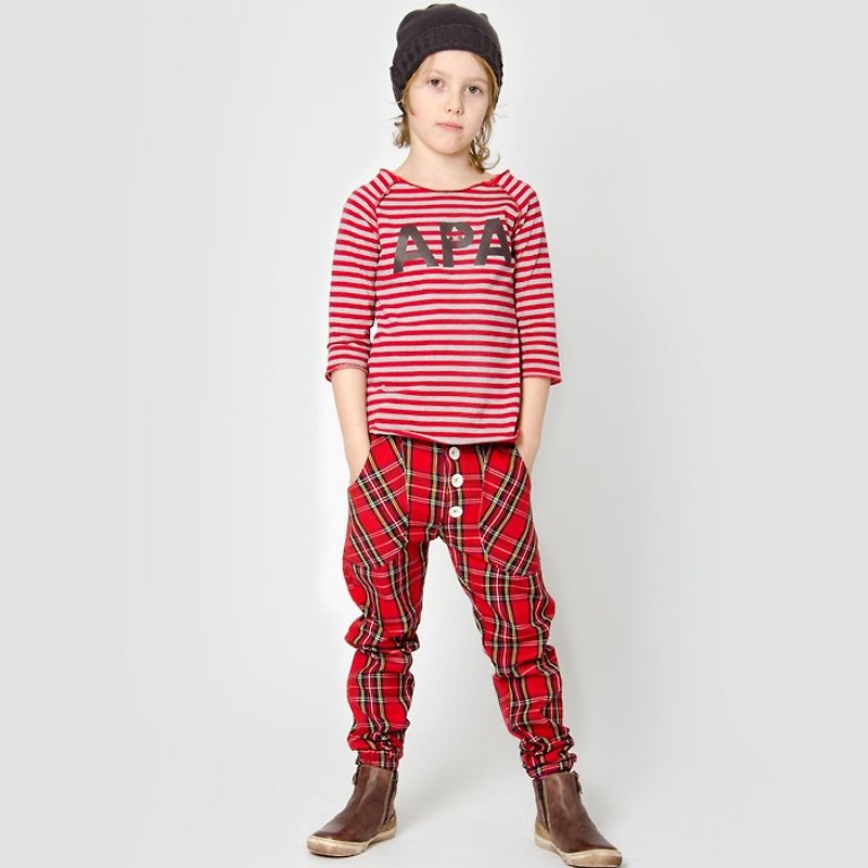 【Lovelybaby北歐童裝】瑞典有機棉格紋長褲6M至3歲 紅 - 童裝褲 - 棉．麻 紅色