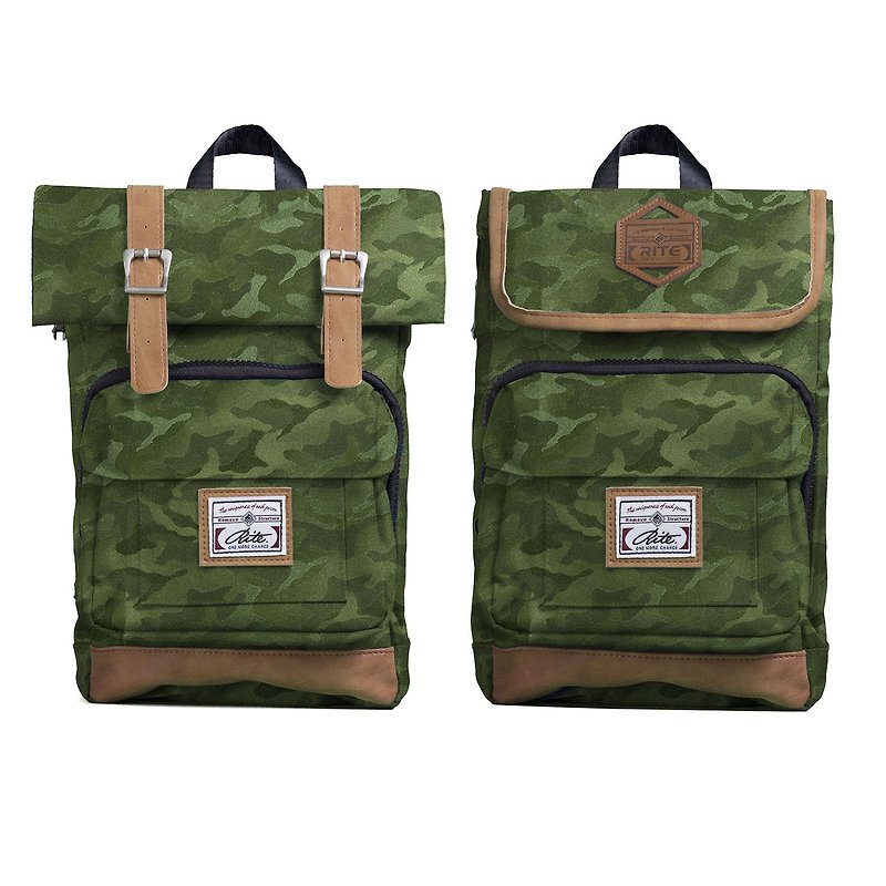 RITE twin package ║ flight bag x vintage bag (S) - ║ ║ dark green camouflage - Messenger Bags & Sling Bags - Waterproof Material Green