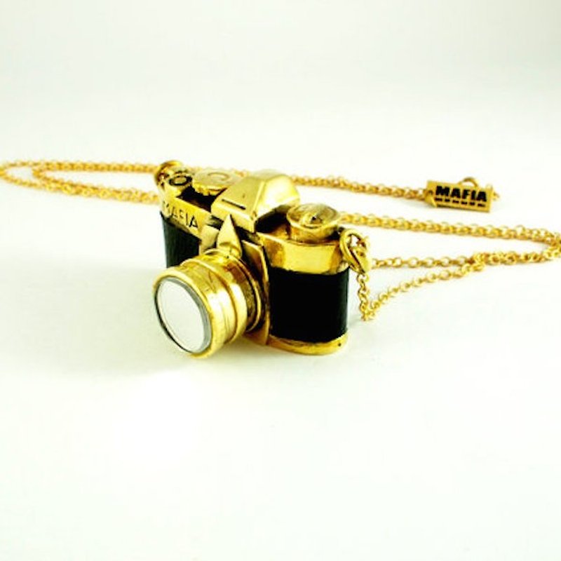 FM2 camera pendant in brass with oxidized antique gold color - สร้อยคอ - โลหะ 