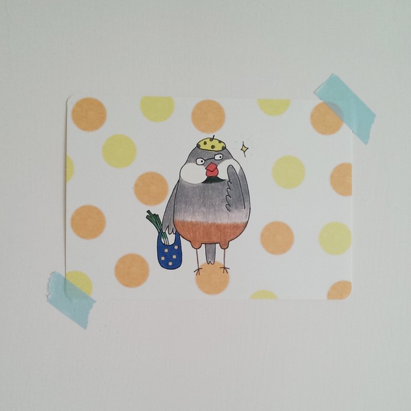 銀文鳥買蔥明信片 - 卡片/明信片 - 紙 灰色