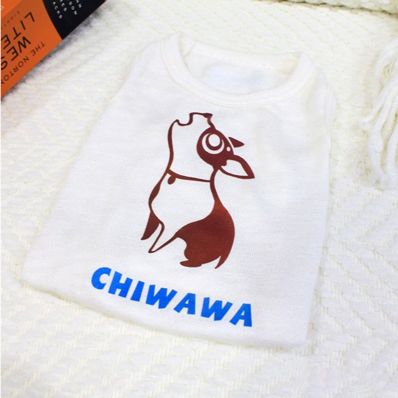[毛孩姓名訂做款] 吉娃娃B款 Chiwawa 反光衣(毛孩款) - 寵物衣服 - 棉．麻 白色