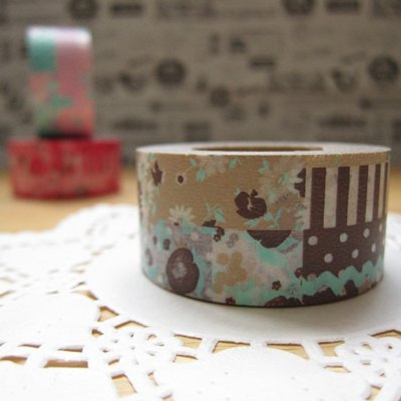 Marks Masking Tape 和紙膠帶-單捲 碎花拼布款(MKTS-94 拼布-咖啡) - มาสกิ้งเทป - กระดาษ สีนำ้ตาล