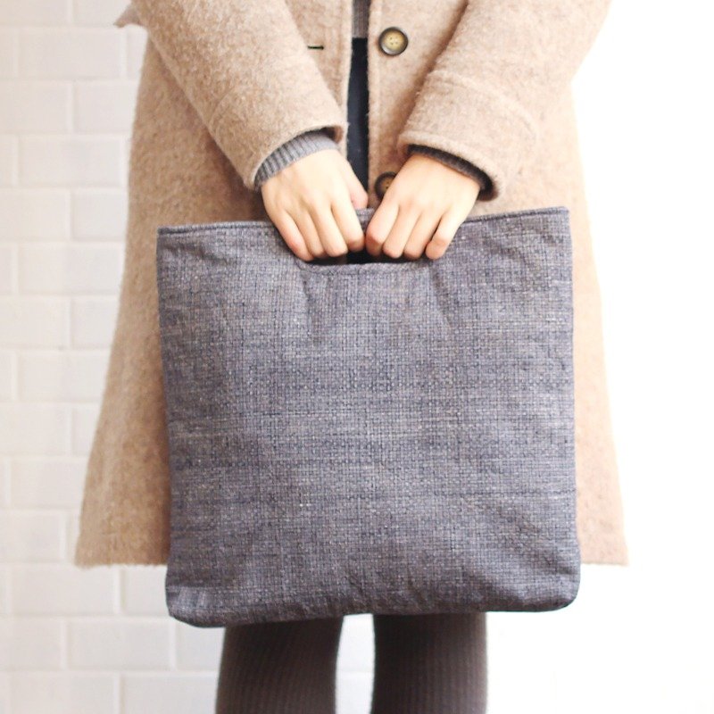 Limited Edition Hand Weaving Fabric Vintage Handbag - Handbags & Totes - Cotton & Hemp Gray