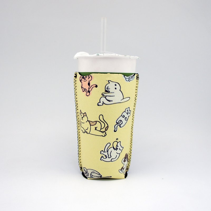 BLR 保冰/保溫 飲料杯套 吸水 一天一怪獸 聯名款 懶貓 - 飲料提袋/杯袋/杯套 - 其他材質 黃色