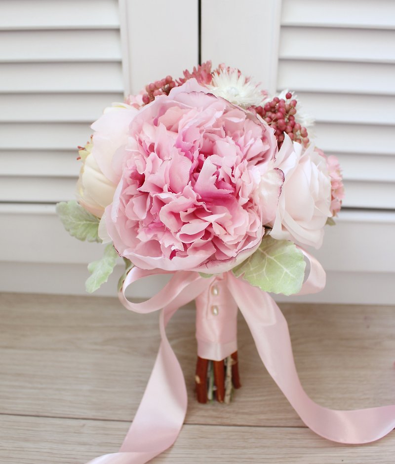 "Gentle pink peony" Flover Fulla design dried + artificial bouquets of dried flowers bridal bouquets outdoor photo - ตกแต่งต้นไม้ - วัสดุอื่นๆ 