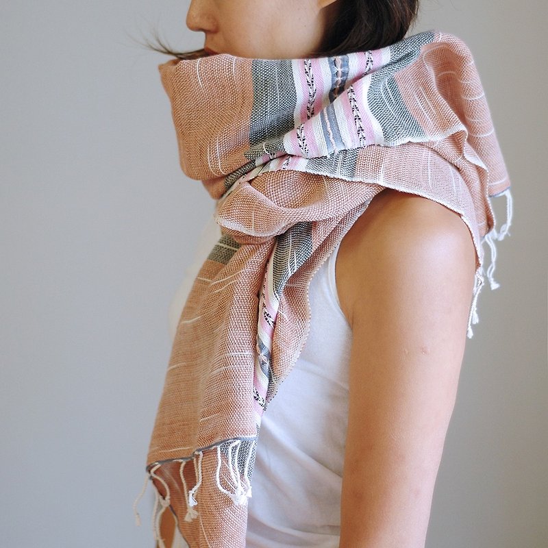 Cotton hand-woven scarves - orange gray - Scarves - Cotton & Hemp 
