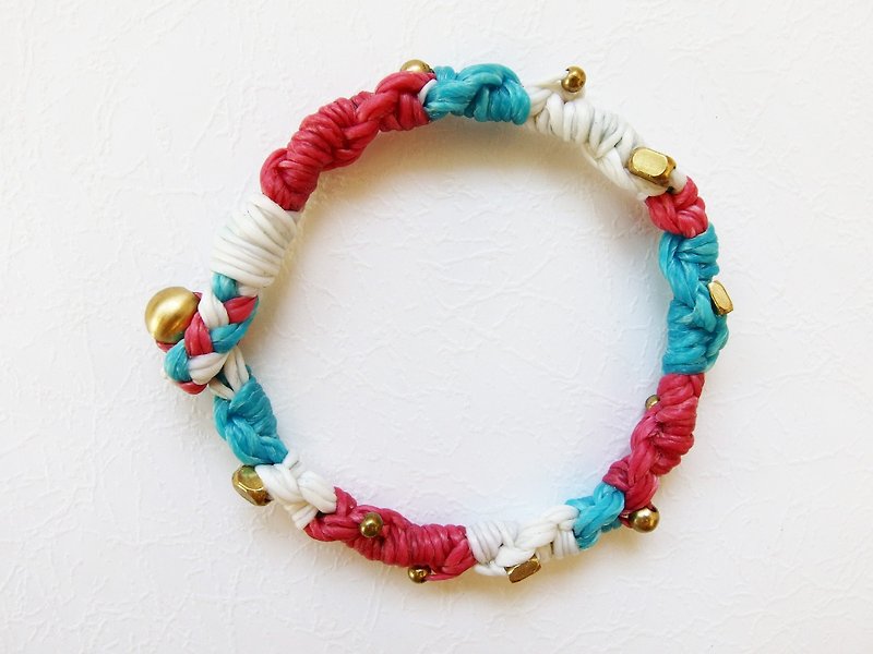 Charlene gold and copper silk hand-woven bracelet -*Pink 'ocean blue' White* - Bracelets - Other Materials Multicolor