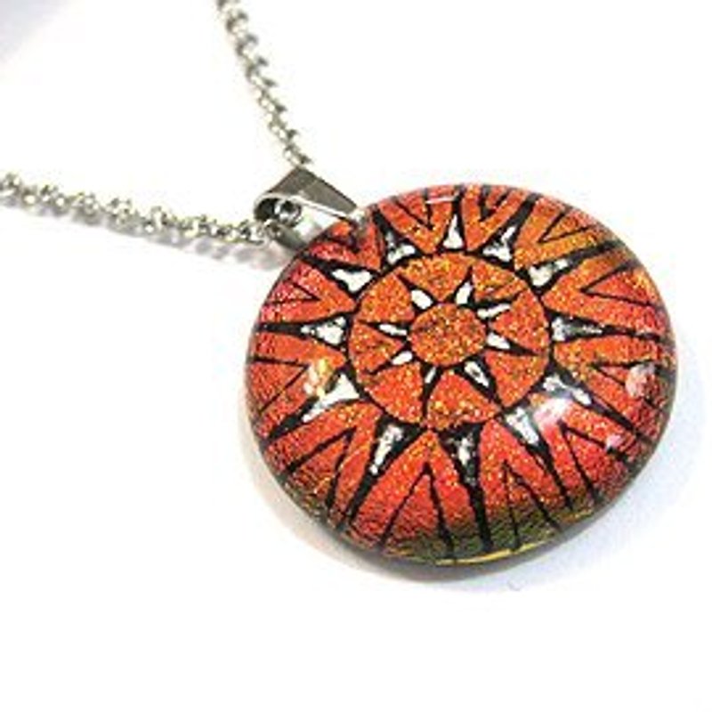 Red sun totem (red / orange gloss) ~ jewelry glass - Necklaces - Glass Red