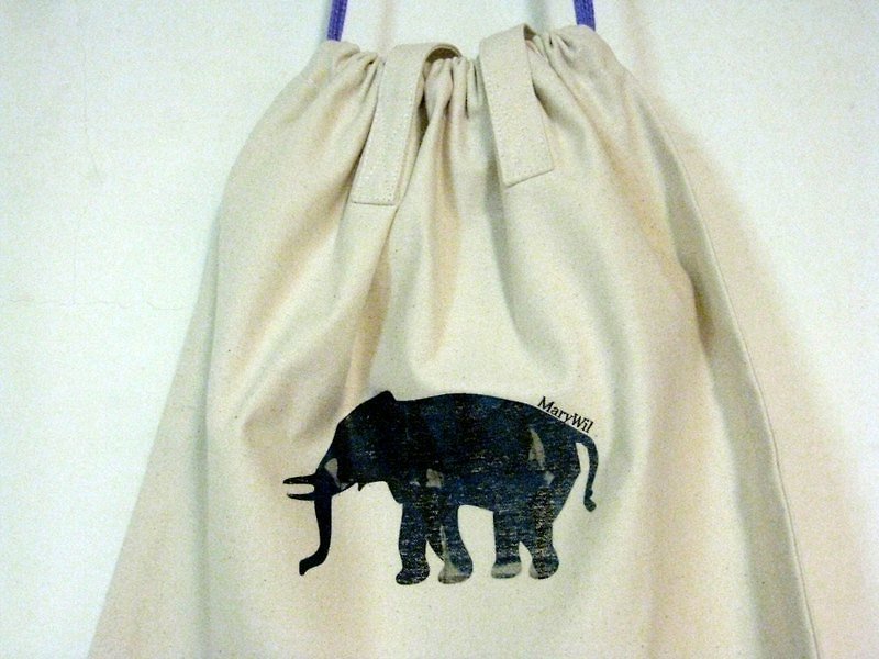 MaryWil小文青環保袋-束口肩背式藍色大象 - 其他 - 其他材質 白色