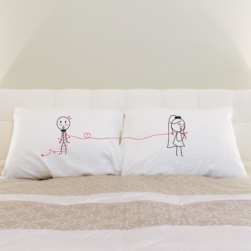 Happy Bride Boy Meets Girl couple pillowcases by Human Touch - Pillows & Cushions - Cotton & Hemp White