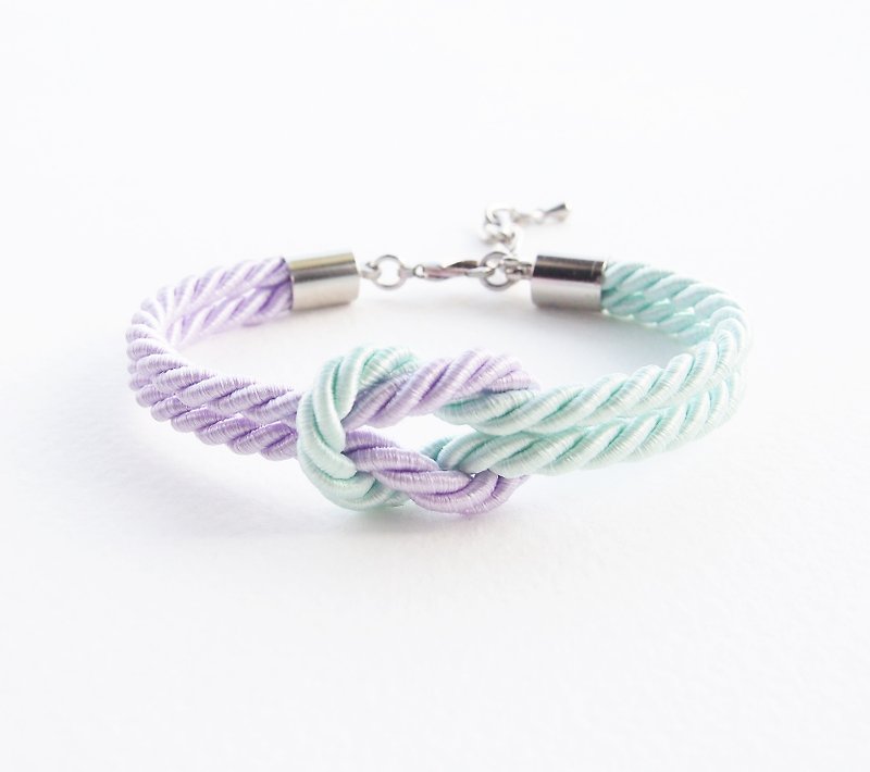 Lavender / Light mint knot rope bracelet - Bracelets - Other Materials Green
