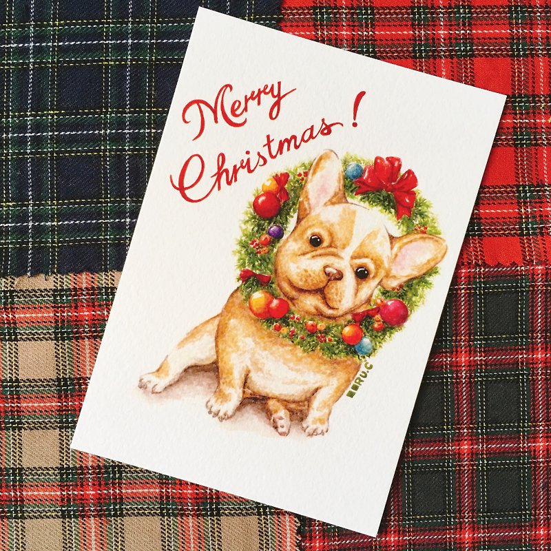 Frenchie Dog Christmas Card - การ์ด/โปสการ์ด - กระดาษ หลากหลายสี