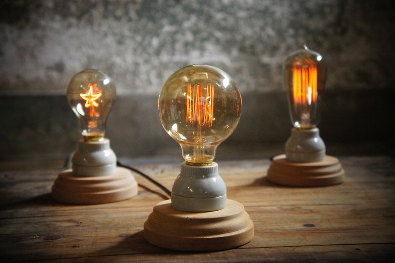 エジソン工業レトロ - （電球を含む）ライトタワー - 照明・ランプ - 木製 ブラウン