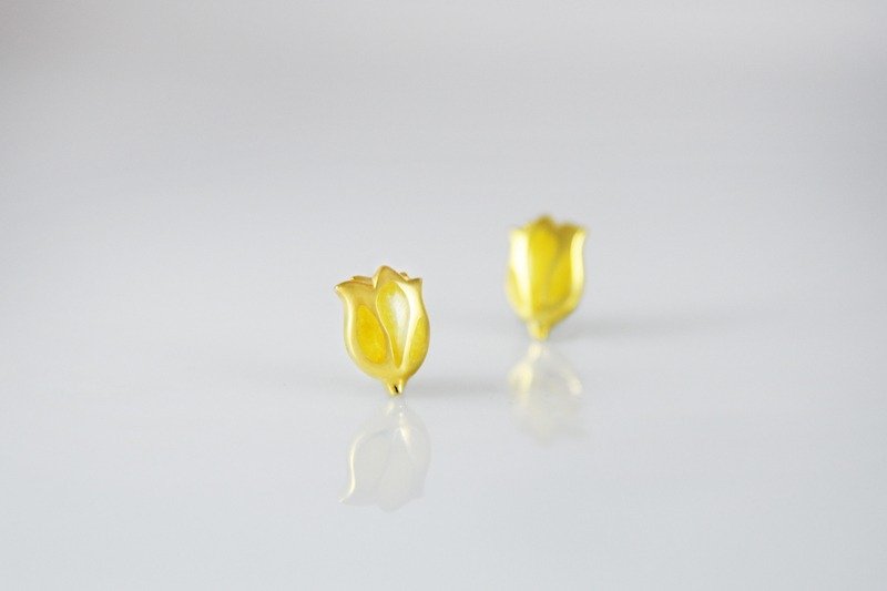 鬱金香耳環-琥珀黃 - 耳環/耳夾 - 其他金屬 黃色