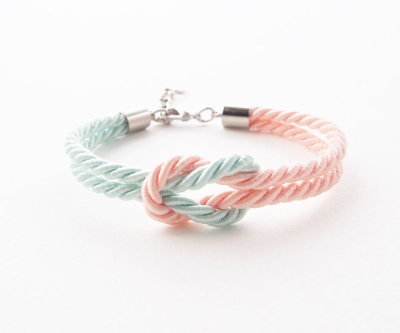 Peach and Light mint tie the knot rope bracelet