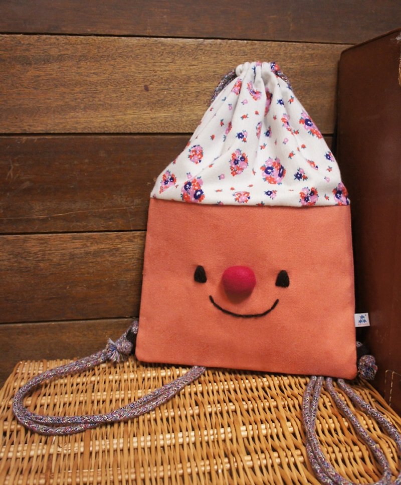 小小家束口後背包。小碎花 - 水桶包/束口袋 - 其他材質 粉紅色