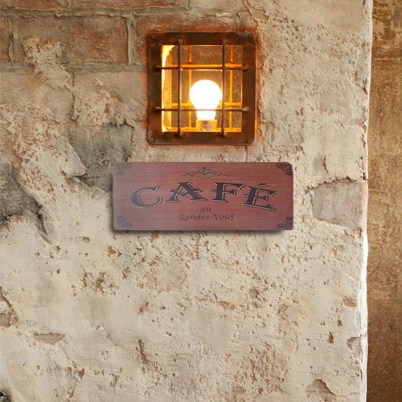 ヴィンテージレーベル-CAFÉ-ブラウン - ウォールデコ・壁紙 - 木製 ブラウン