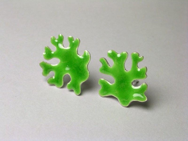 Lichenes lichens small silver ear acupuncture - grass green - Earrings & Clip-ons - Other Metals Green