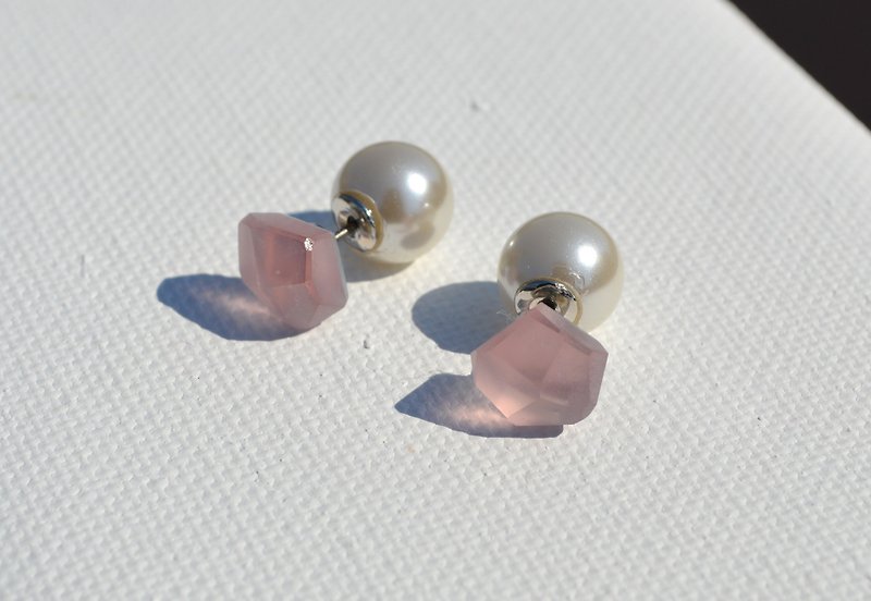 玻璃素材 2 way 耳環 fragment 粉紅色 - 耳環/耳夾 - 玻璃 粉紅色