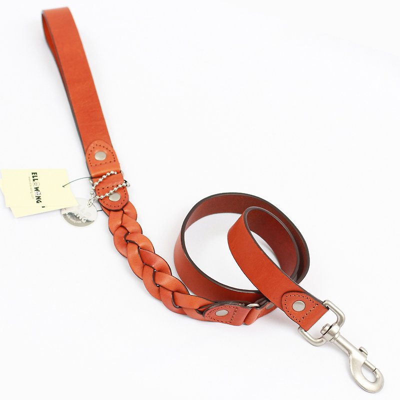 Ella Wang Design stitching leather 105cm long drawstring-orange - Collars & Leashes - Genuine Leather Orange