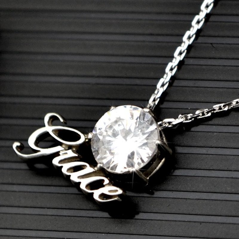 Customized. 925 Sterling Silver Jewelry A73-Main Stone Name Necklace (10mm Round Diamond) - สร้อยติดคอ - โลหะ 