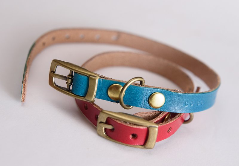 Hand-dyed-Leather Pet Collar-Cat Buckle Plus (For Leash) - Collars & Leashes - Genuine Leather Multicolor
