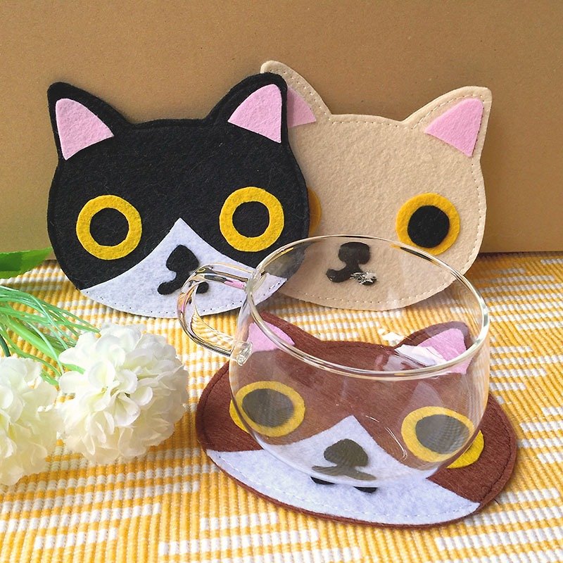 Meow cat coaster - head - Coasters - Other Materials Multicolor