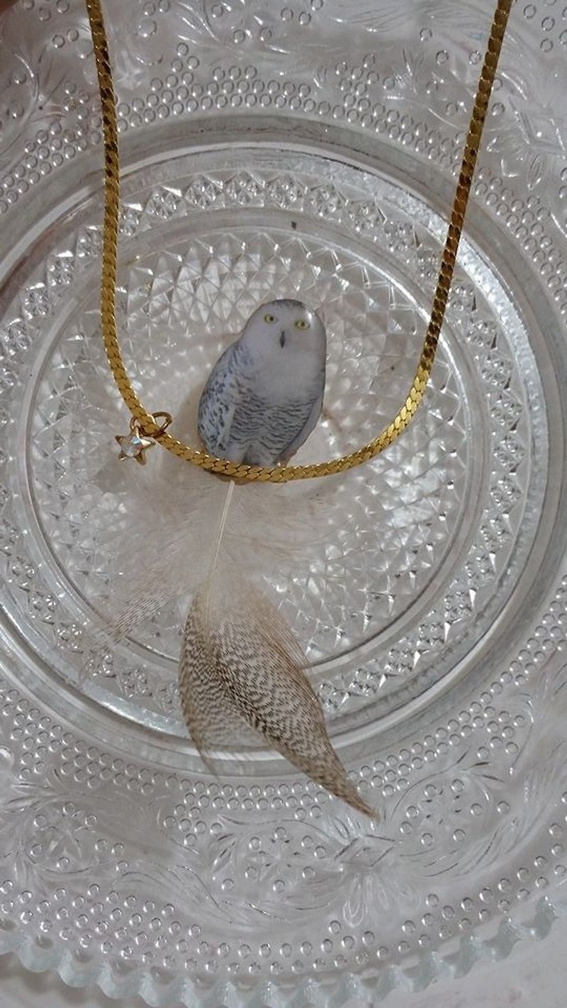 [Lost and find] standing owl feathers on the neck and star - Necklaces - Plastic Gray