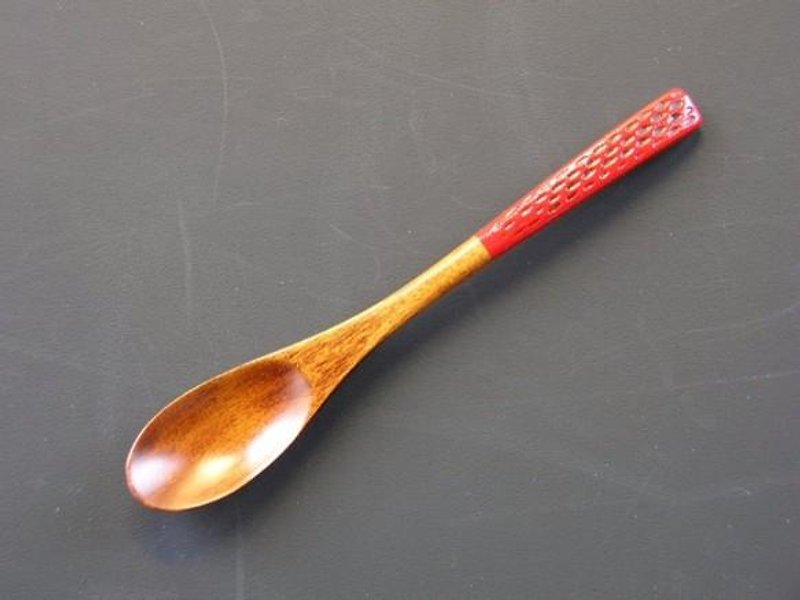 漆茶湯匙　點點刻痕設計　紅色 - 餐具/刀叉湯匙 - 木頭 紅色