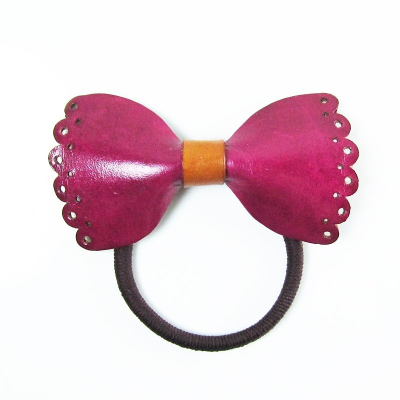 Leather lace bow hair tie_Pink - เครื่องประดับผม - หนังแท้ สึชมพู
