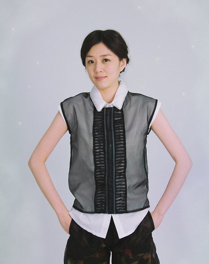 Asrai Deco Organza Vest - เสื้อกั๊กผู้หญิง - วัสดุอื่นๆ สีดำ