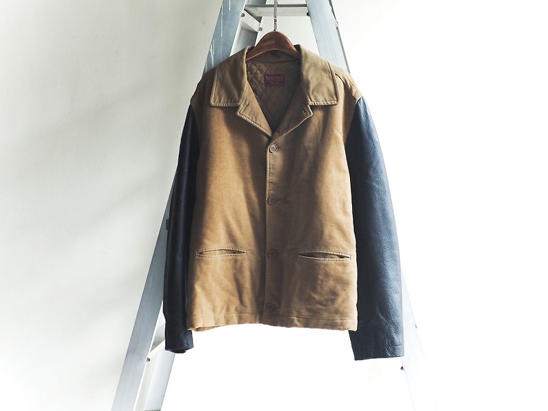 河水山 - 建野的青春少年日誌 棒球外套設計 真皮拼袖 - 外套/大衣 - 真皮 咖啡色
