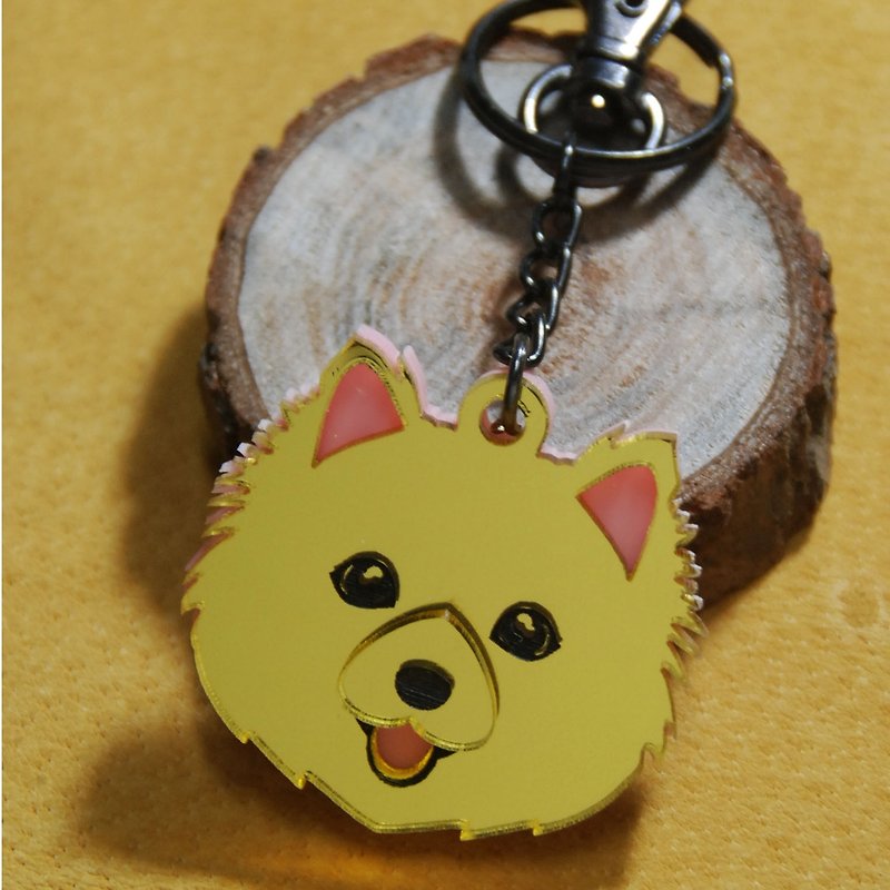 Hairy child with key ring/Pomeranian dog - Keychains - Acrylic Gold