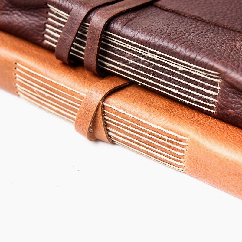 Handmade Leather Journal w/Amalfi Paper (style E) - Manufactus - สมุดบันทึก/สมุดปฏิทิน - หนังแท้ สีนำ้ตาล