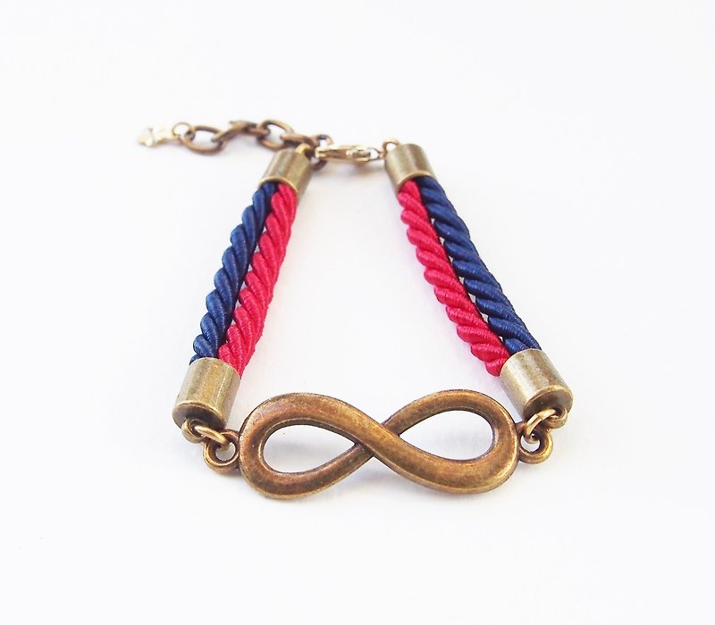 Red and navy blue infinity bracelet - สร้อยข้อมือ - วัสดุอื่นๆ สีน้ำเงิน