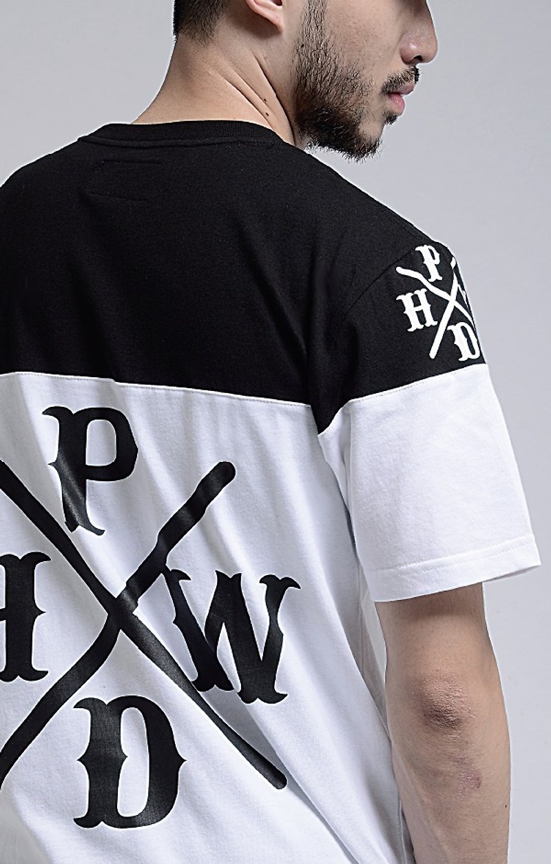 HWPD│Large print stitching T-Shirt white (refer to Kanye West/Yeezy/Justin Bieber) - เสื้อยืดผู้ชาย - ผ้าฝ้าย/ผ้าลินิน ขาว