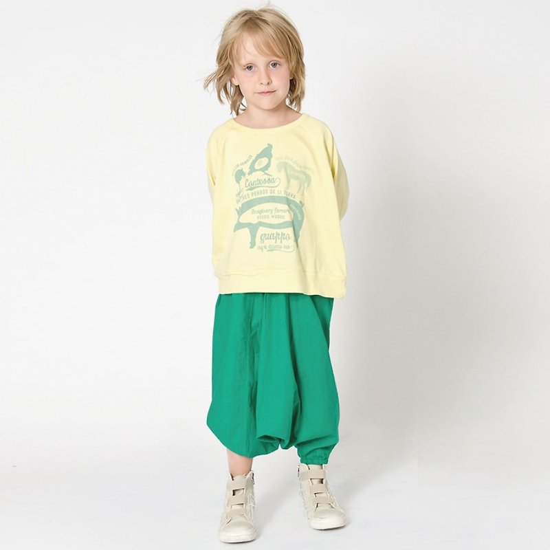 [Nordic children's clothing] Swedish organic cotton breathable wide pants trousers 7 to 8 years old green - Pants - Cotton & Hemp Green